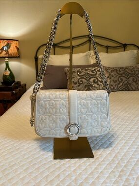 Brighton Pearl White Quilted Shoulder Bag with Silver Chain Strap